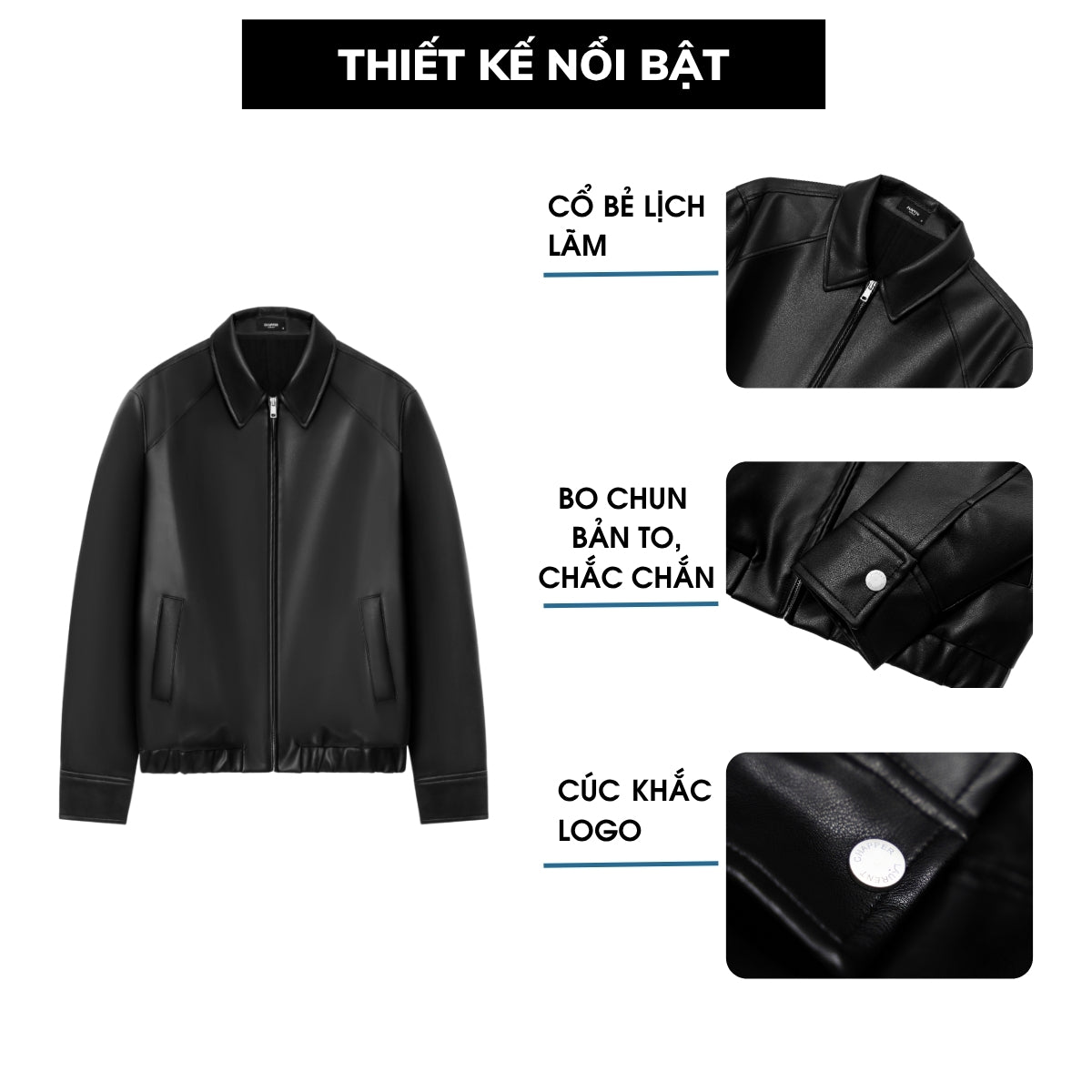 Áo khoác da PU CHAPPER cao cấp, form Regular bo gấu | Jacket da - AKDCP001