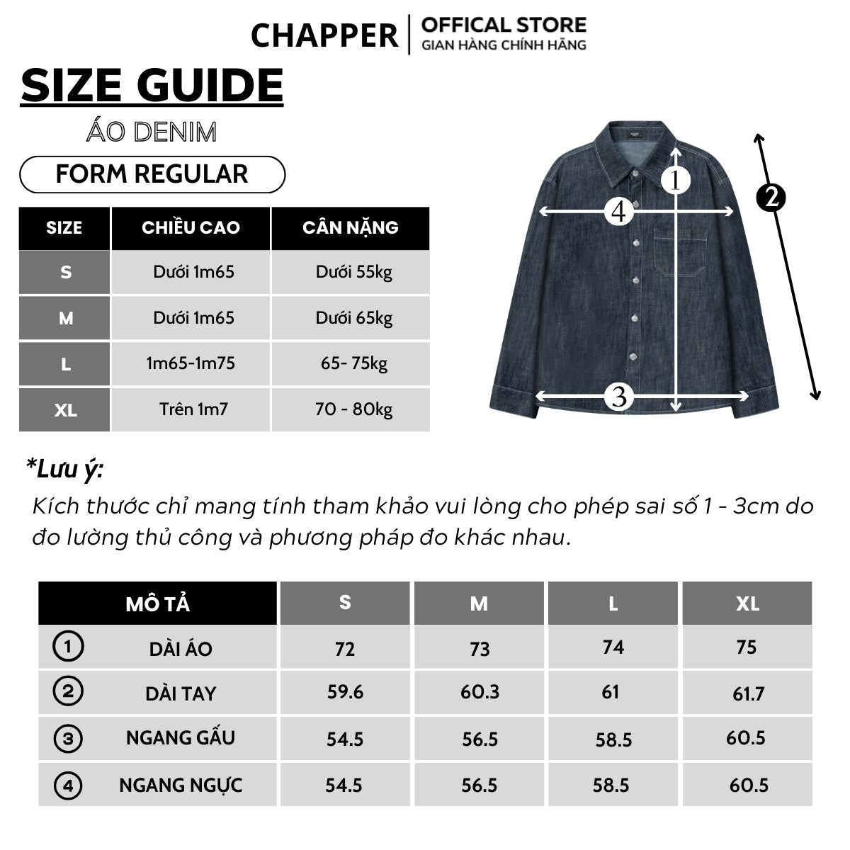 Áo sơ mi Denim nam CHAPPER cao cấp, vải mềm mịn, không co rút, không phai màu - SMCP007