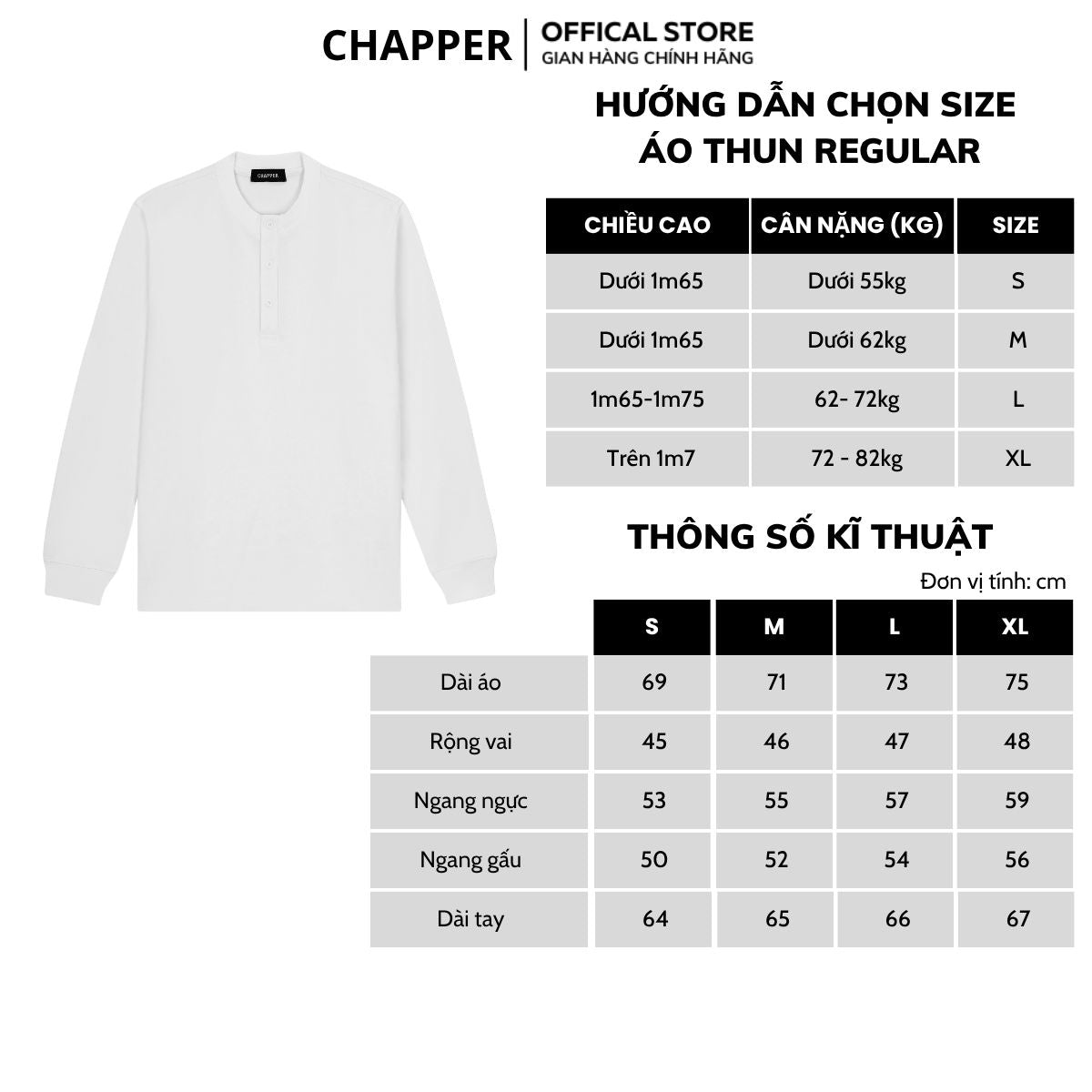 Áo thun nam dài tay CHAPPER cổ trụ chất vải thể thao cao cấp 350gsm, form Regular - ADCP002