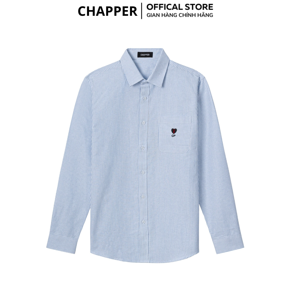 Áo sơ mi nam CHAPPER kẻ xanh hoạ tiết thêu tim chất Oxford cao cấp, form Regular - SMCP005
