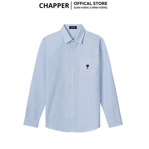 Áo sơ mi nam CHAPPER kẻ xanh hoạ tiết thêu tim chất Oxford cao cấp, form Regular - SMCP005