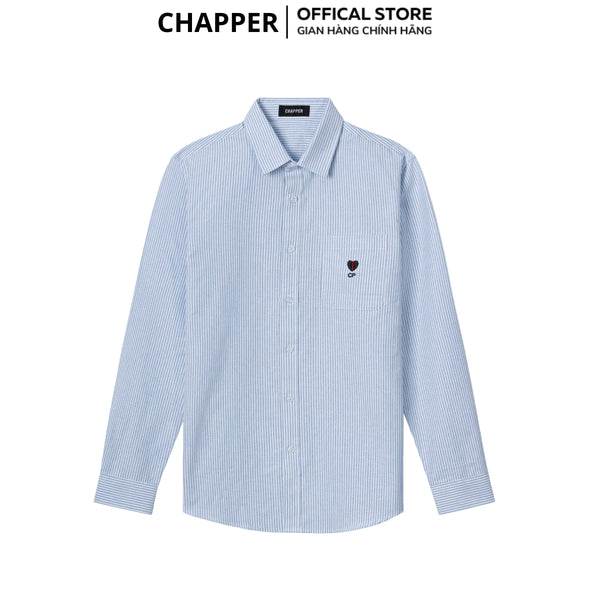 Áo sơ mi nam CHAPPER kẻ xanh hoạ tiết thêu tim chất Oxford cao cấp, form Regular - SMCP005