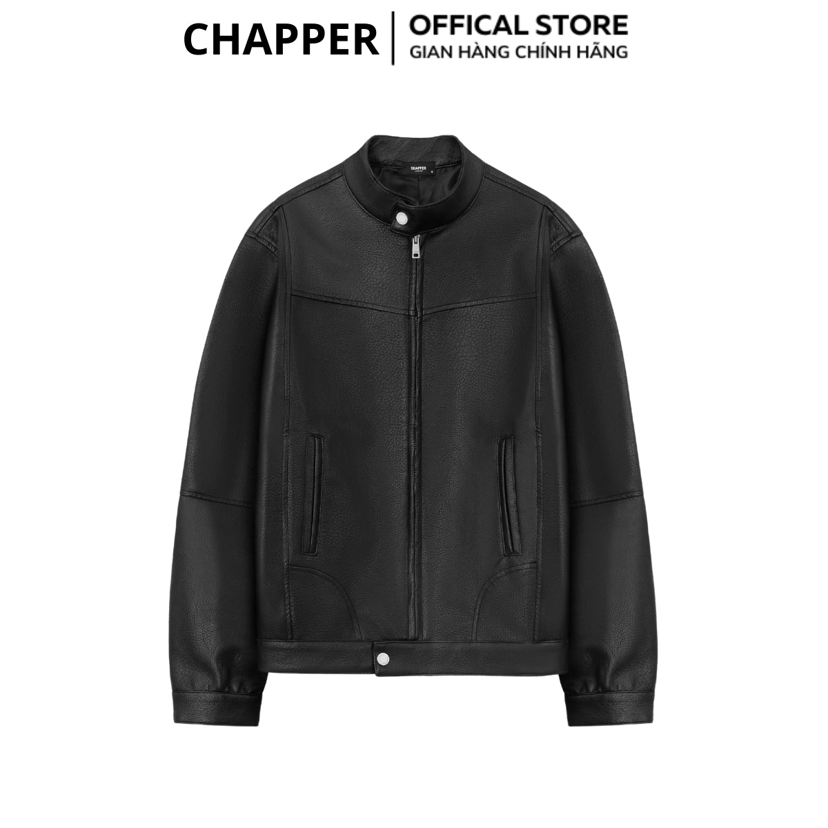 Áo khoác da cổ trụ CHAPPER, chất da PU sần cao cấp - AKDCP004