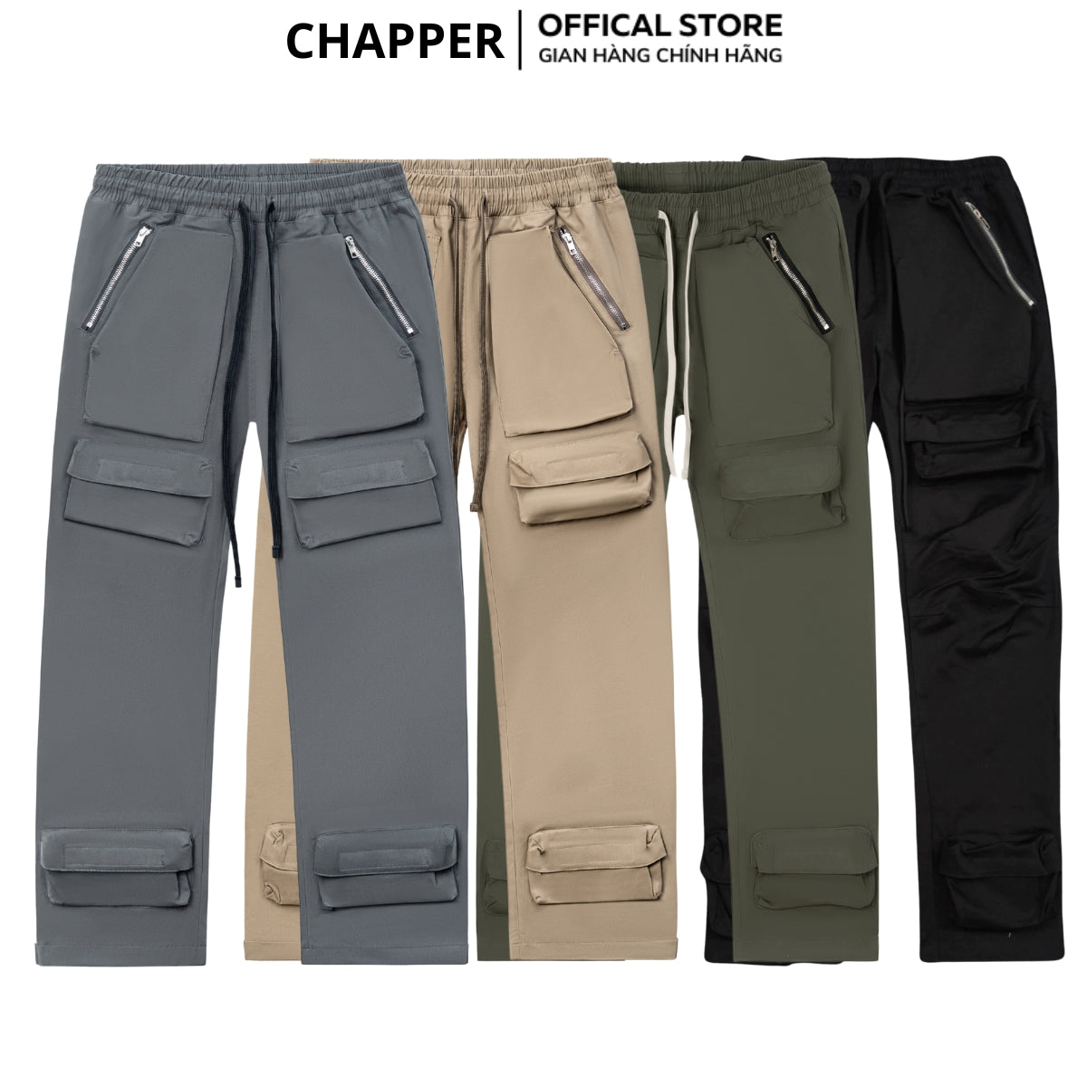 Quần Cargo Pant CHAPPER chất kaki túi hộp ống suông khóa zip - QCP005