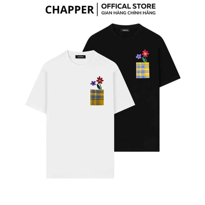 Áo thun nam nữ CHAPPER túi thêu hoa, định lượng 280gsm thoáng mát, form unisex - APCP041