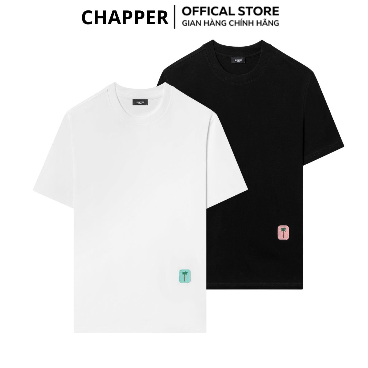 Áo thun nam nữ CHAPPER hoạ tiết thêu logo cây dừa cotton thoáng mát form Regular - APCP035