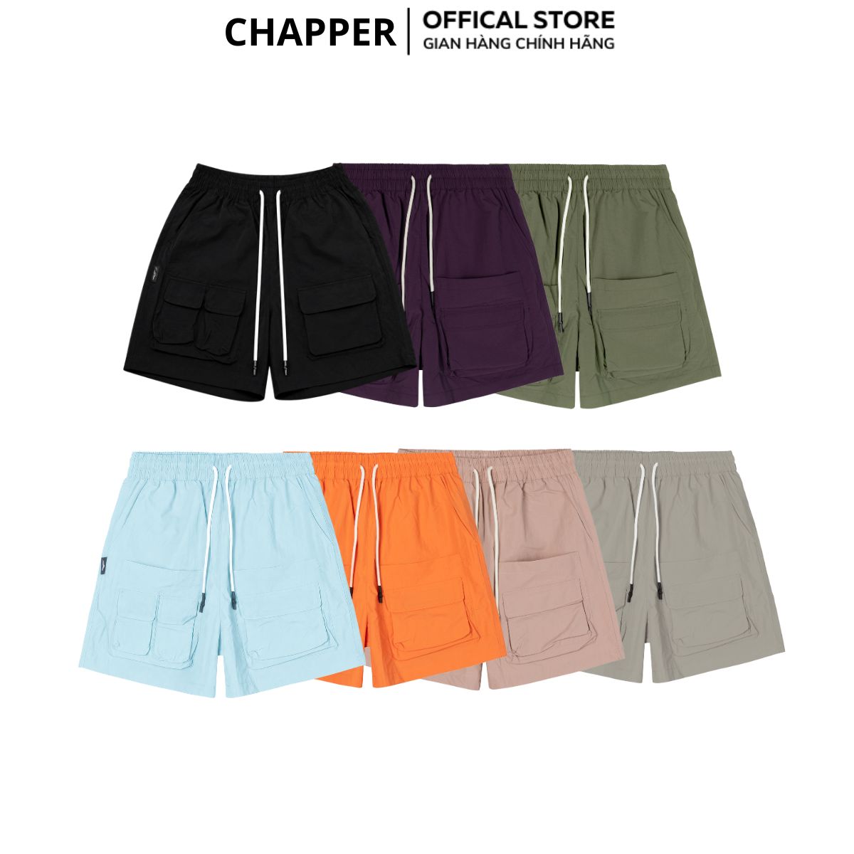 Quần short gió Chapper 2 lớp cao cấp, phiên bản túi hộp - QSCP014