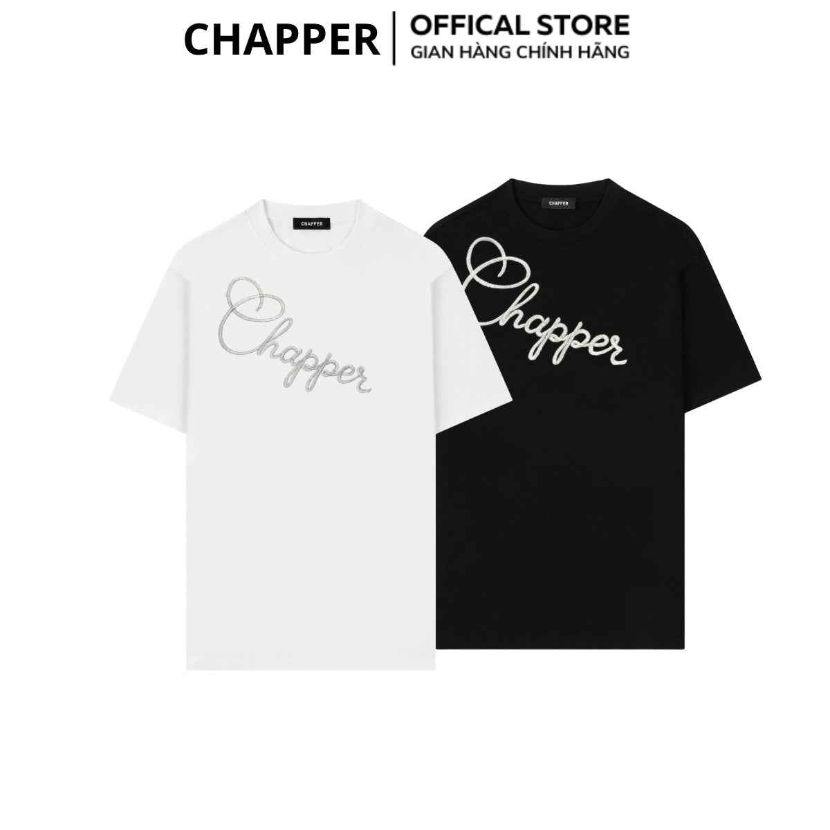Áo thun nam nữ CHAPPER thêu slogan chéo, định lượng 280gsm thoáng mát, form unisex - APCP045