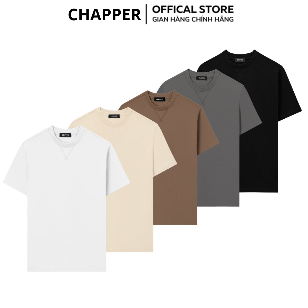 Áo thun nam nữ CHAPPER cao cấp cổ đáp V rải chỉ form Regular, vải cotton 260gsm thoáng mát - APCP028