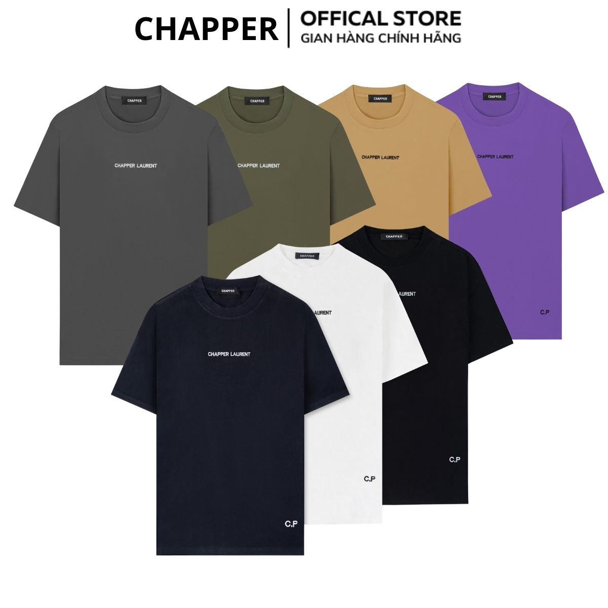 Áo thun nam nữ CHAPPER cổ tròn form unisex, thêu chữ ngực, sườn, vải cotton thoáng mát - APCP012