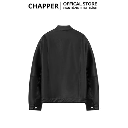 Áo khoác da cổ trụ CHAPPER, chất da PU sần cao cấp - AKDCP004