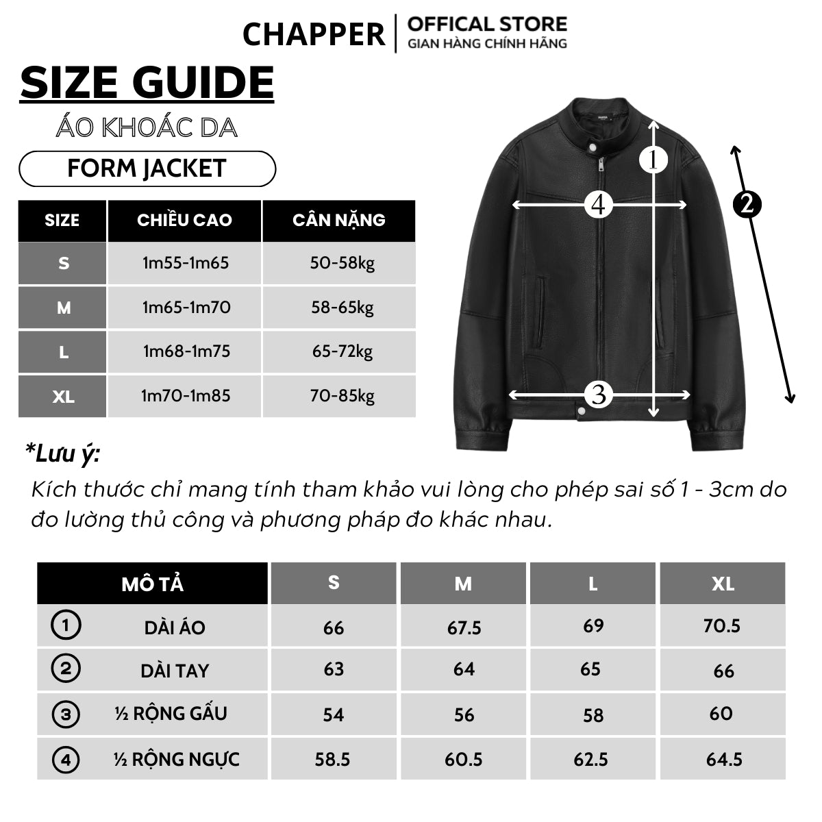 Áo khoác da cổ trụ CHAPPER, chất da PU sần cao cấp - AKDCP004