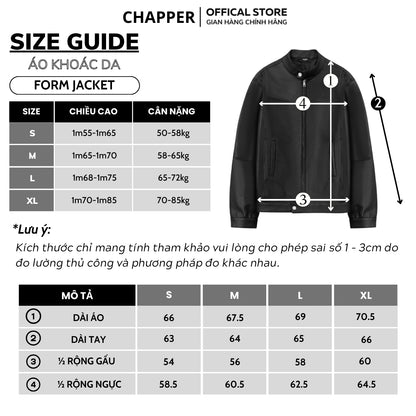 Áo khoác da cổ trụ CHAPPER, chất da PU sần cao cấp - AKDCP004