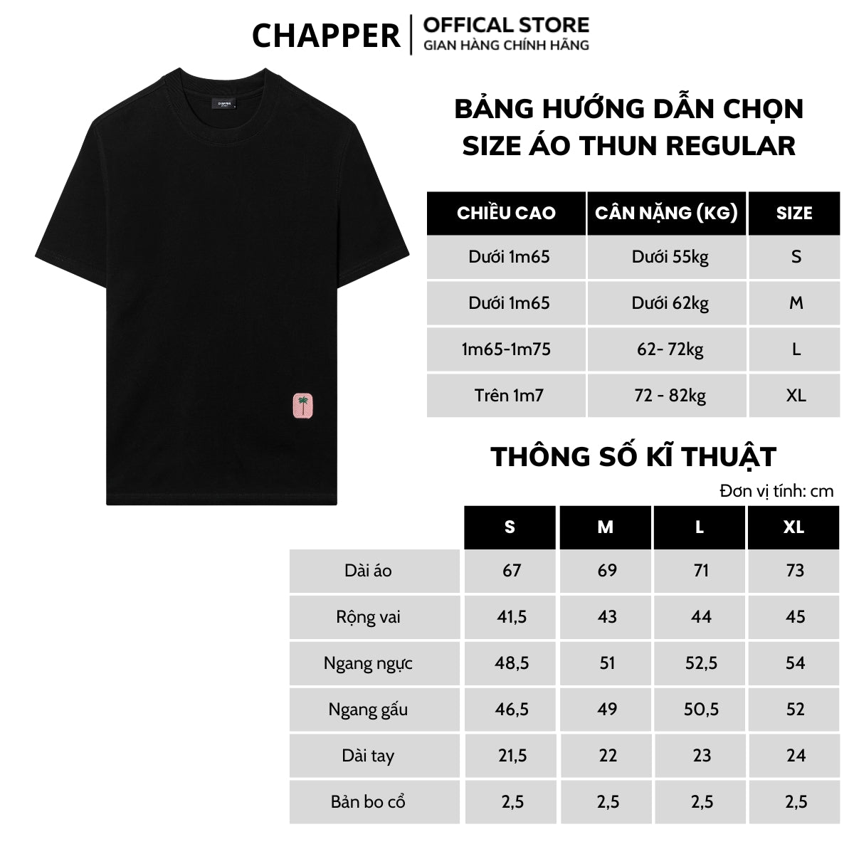Áo thun nam nữ CHAPPER hoạ tiết thêu logo cây dừa cotton thoáng mát form Regular - APCP035