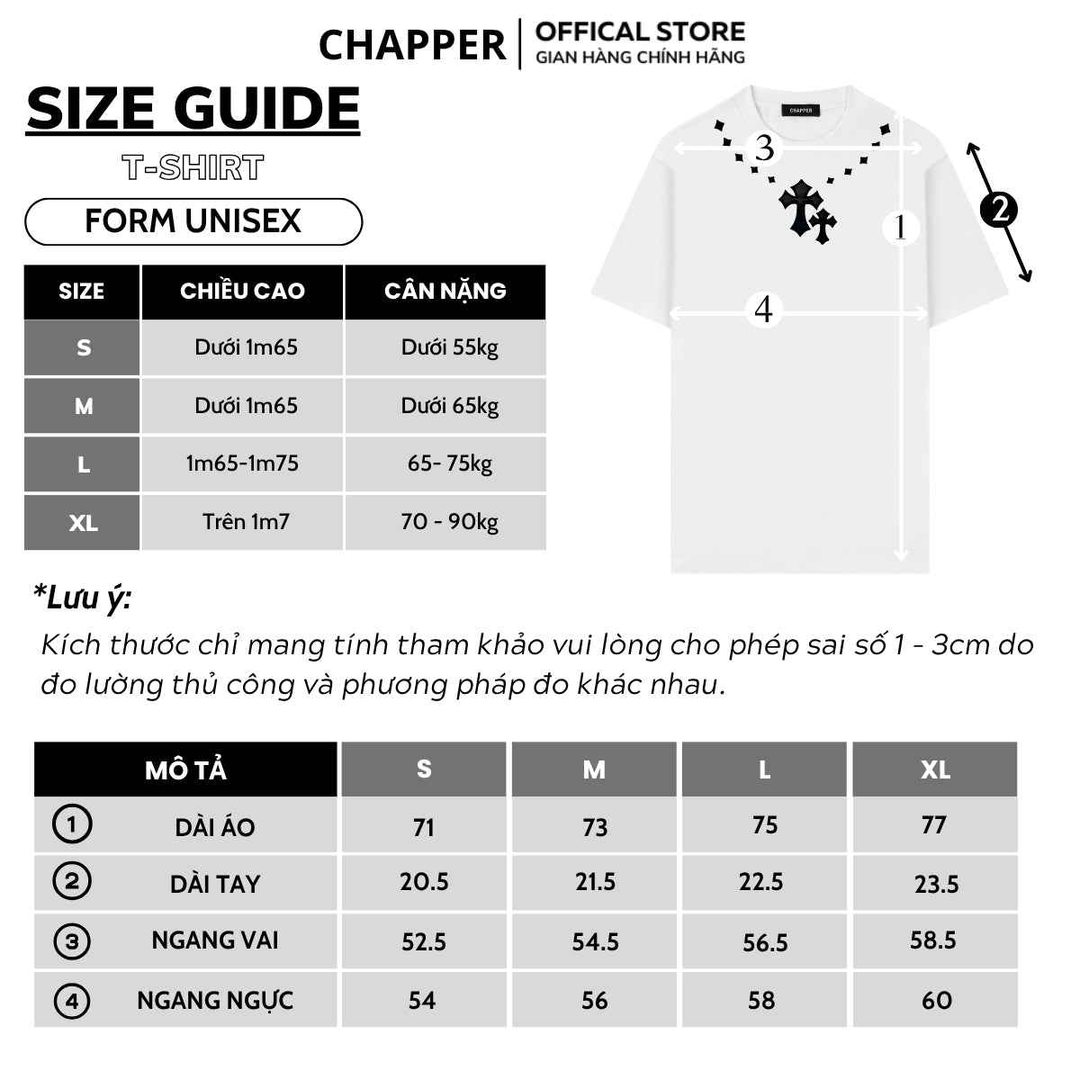 Áo thun nam nữ CHAPPER thêu 3 thánh giá, định lượng 280gsm thoáng mát, form unisex - APCP046