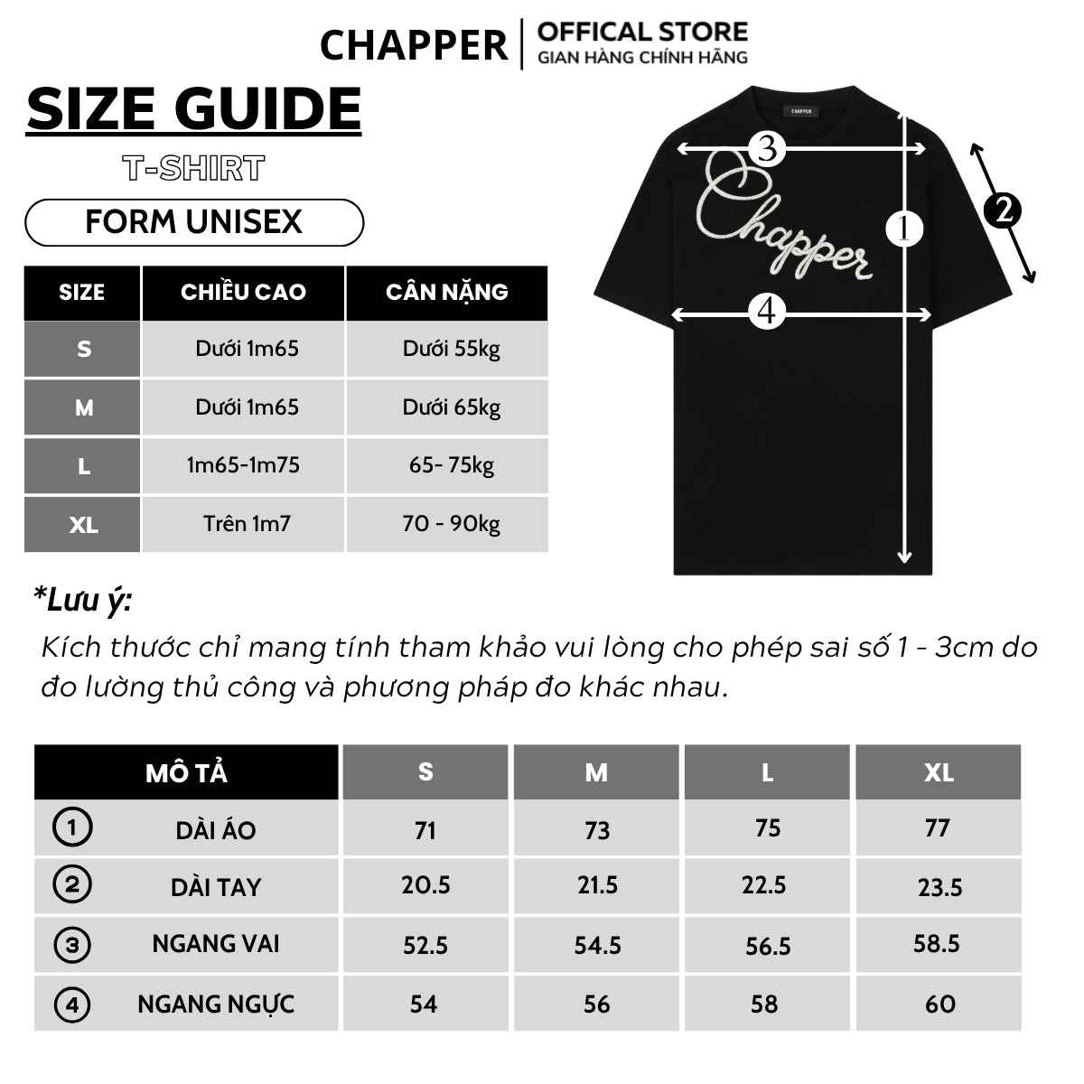Áo thun nam nữ CHAPPER thêu slogan chéo, định lượng 280gsm thoáng mát, form unisex - APCP045