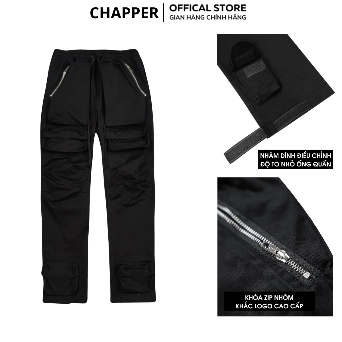 Quần Cargo Pant CHAPPER chất kaki túi hộp ống suông khóa zip - QCP005