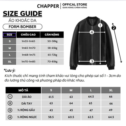 Áo bomber da Chapper chất liệu da PU cao cấp, dày dặn, không hoạ tiết - AKDCP003