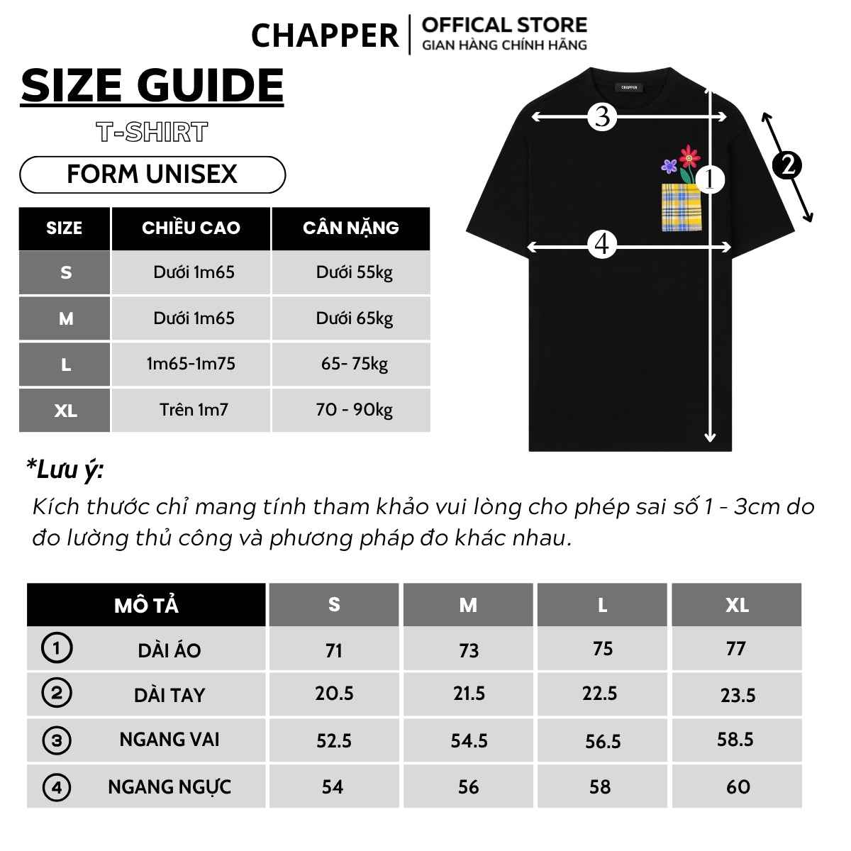 Áo thun nam nữ CHAPPER túi thêu hoa, định lượng 280gsm thoáng mát, form unisex - APCP041