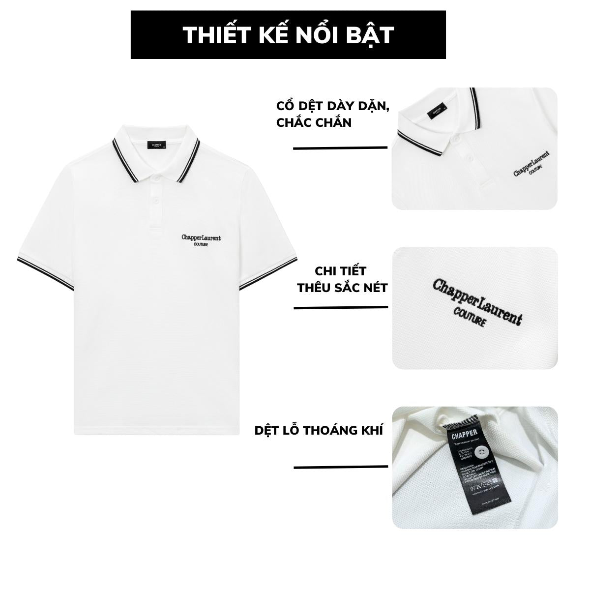 Áo Polo nam CHAPPER hoạ tiết thêu Couture thoáng mát, tay ngắn basic - PLCP001