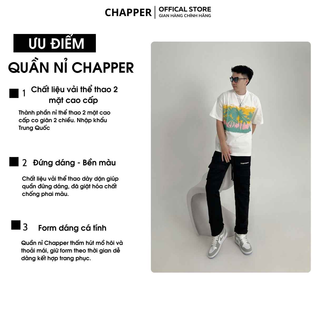Quần Cargo Pant CHAPPER túi hộp, chất nỉ cao cấp không phai màu, không sổ lông, form vừa vặn - QCP016