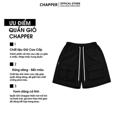 Quần short gió Chapper 2 lớp cao cấp, phiên bản túi hộp - QSCP014