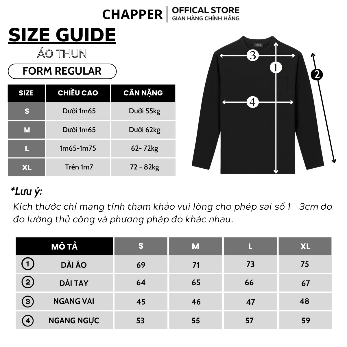Áo thun nam dài tay CHAPPER cao cấp túi ngực, form Regular - ADCP004
