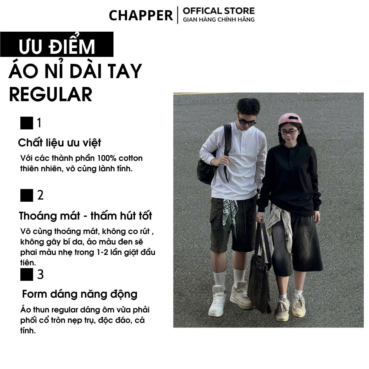Áo thun nam dài tay CHAPPER cổ trụ chất vải thể thao cao cấp 350gsm, form Regular - ADCP002