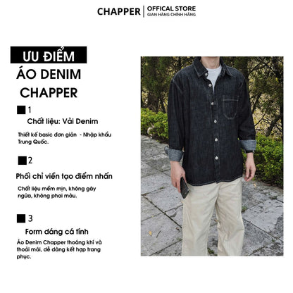 Áo sơ mi Denim nam CHAPPER cao cấp, vải mềm mịn, không co rút, không phai màu - SMCP007