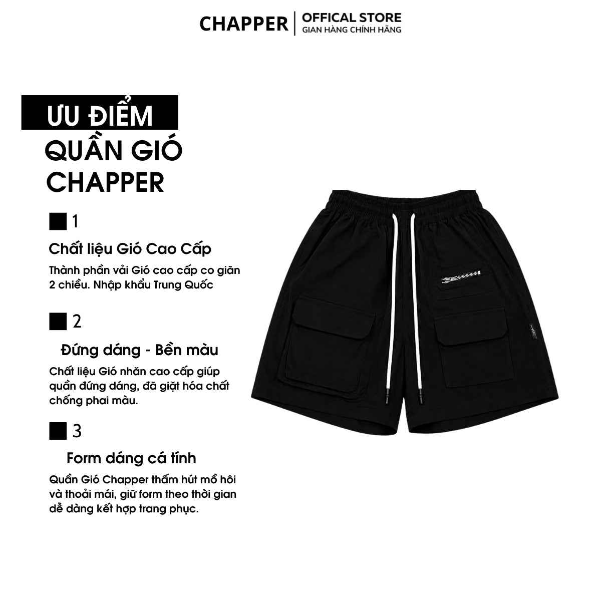 Quần short gió nhăn Chapper 2 lớp cao cấp, phiên bản classic- QSCP015