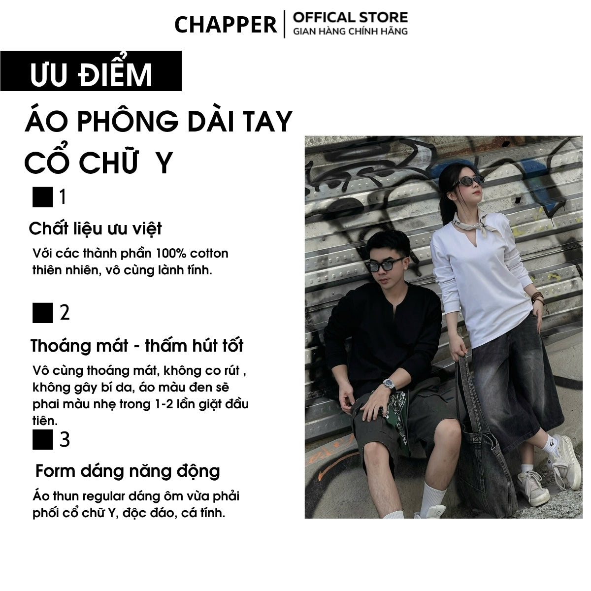 Áo thun nam dài tay CHAPPER cổ khoét chữ Y chất thể thao cao cấp, form Regular - ADCP003