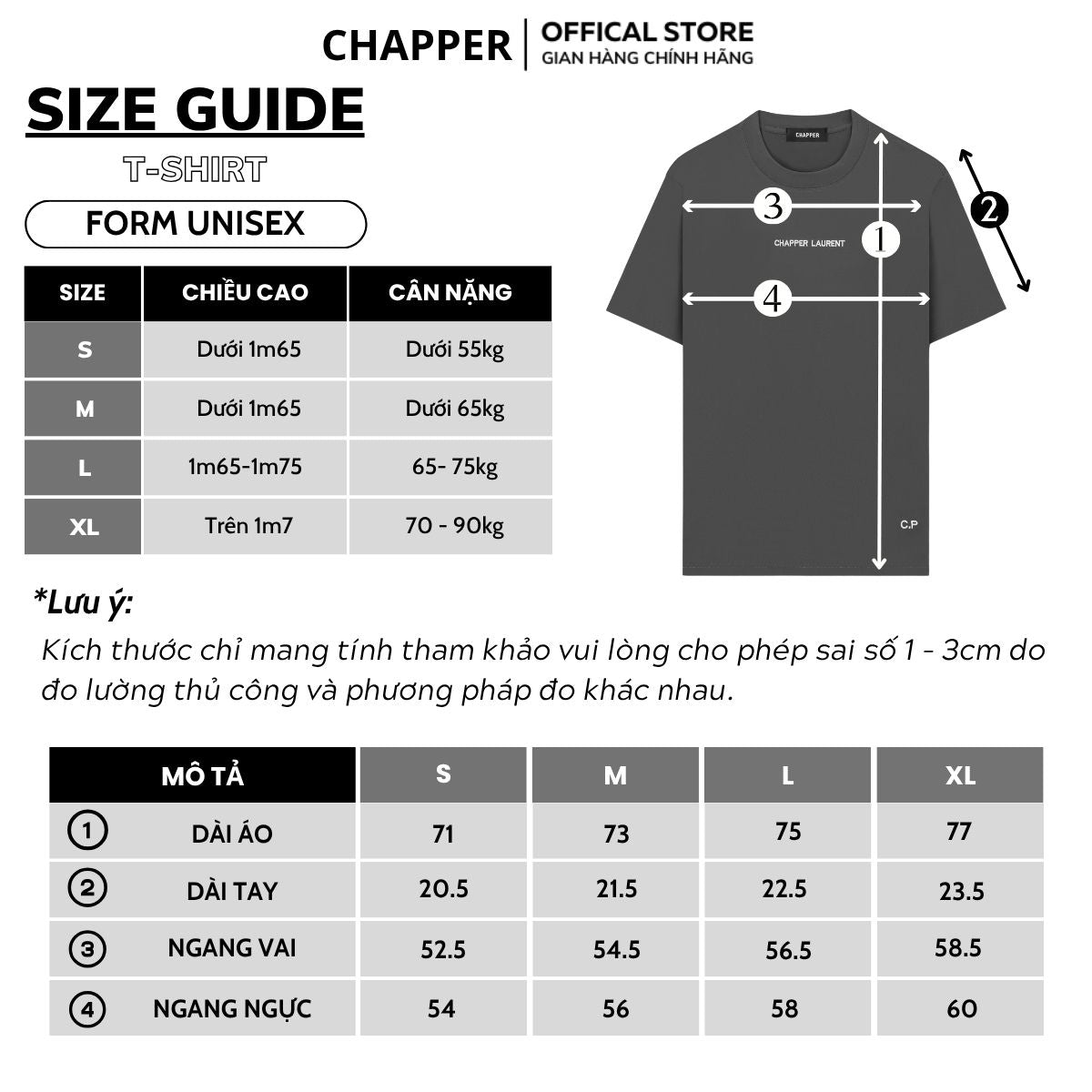 Áo thun nam nữ CHAPPER cổ tròn form unisex, thêu chữ ngực, sườn, vải cotton thoáng mát - APCP012