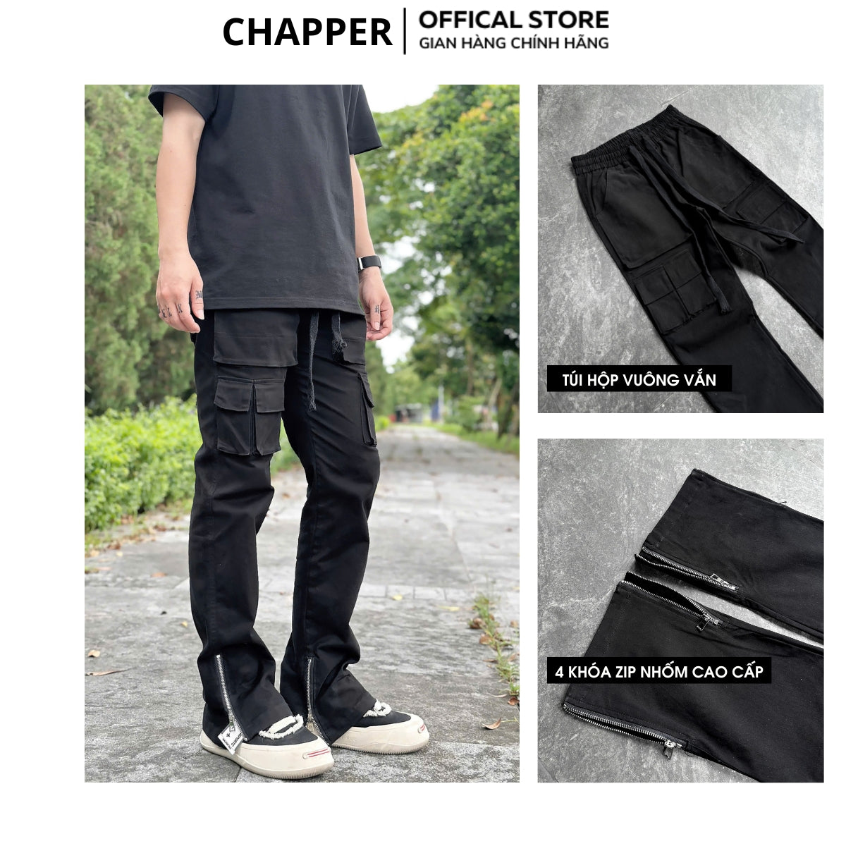 Quần Cargo Pant CHAPPER chất kaki túi hộp ống suông khóa zip - QCP001