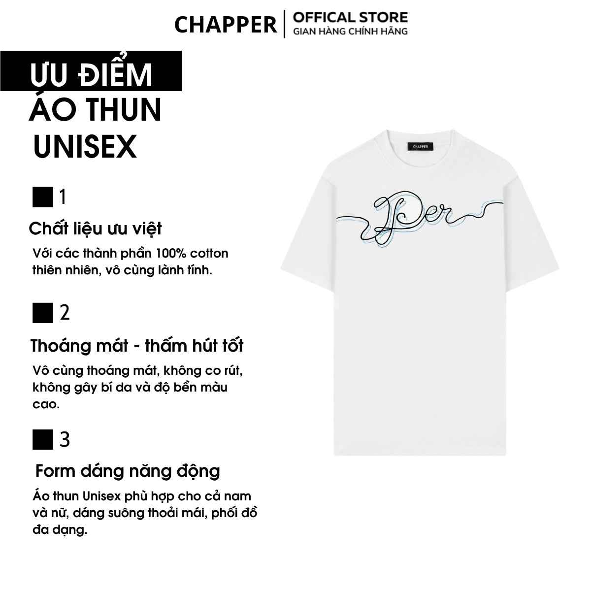Áo thun nam CHAPPER Signature thêu chỉ đôi, định lượng 280gsm thoáng mát, form unisex - APCP42