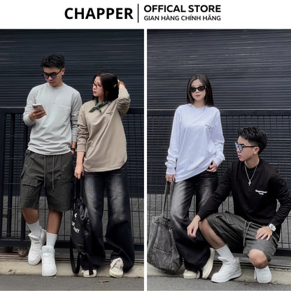 Áo dài tay nỉ CHAPPER cao cấp không bai nhão, không xù lông, hoạ tiết thêu Couture - ADCP007