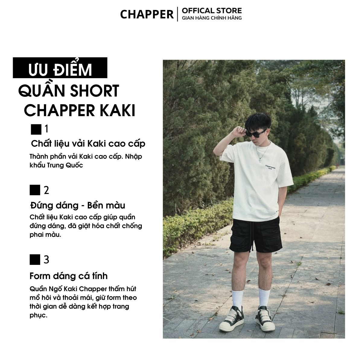 Quần short nam CHAPPER túi hộp chất kaki cao cấp dáng trên gối - QSCP008