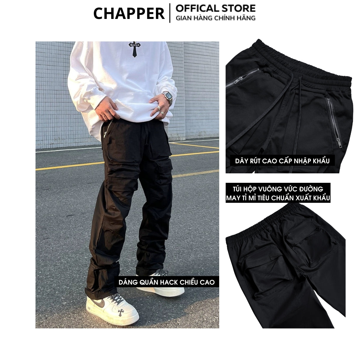 Quần Cargo Pant CHAPPER chất kaki túi hộp ống suông khóa zip - QCP005