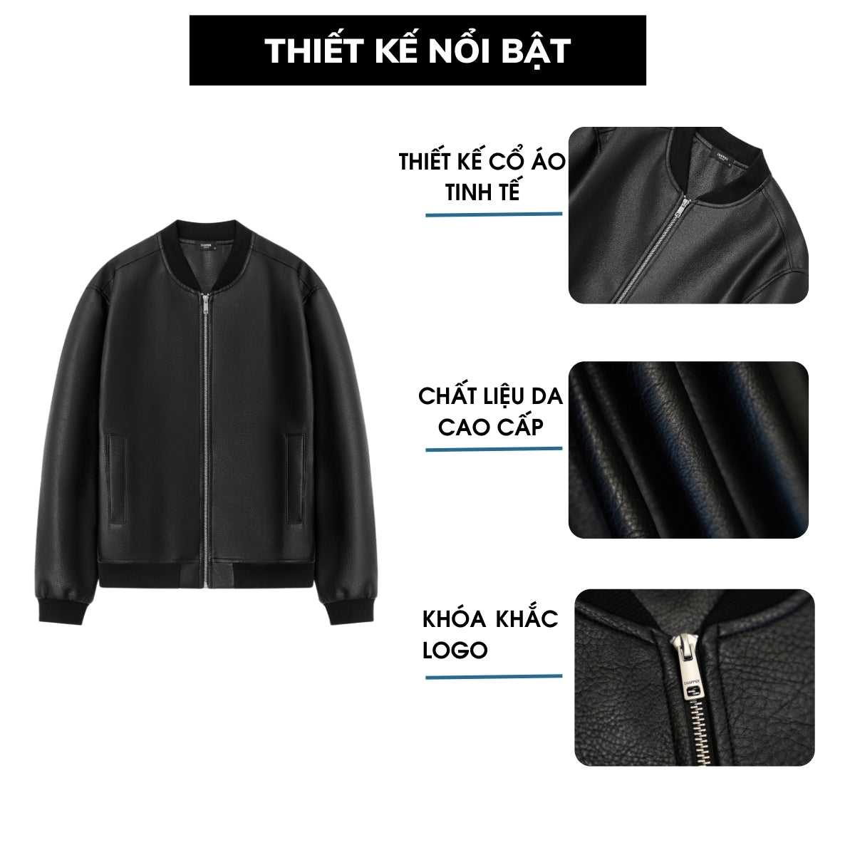 Áo bomber da Chapper chất liệu da PU cao cấp, dày dặn, không hoạ tiết - AKDCP003