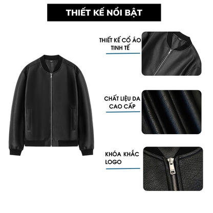 Áo bomber da Chapper chất liệu da PU cao cấp, dày dặn, không hoạ tiết - AKDCP003