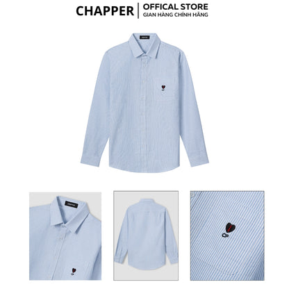 Áo sơ mi nam CHAPPER kẻ xanh hoạ tiết thêu tim chất Oxford cao cấp, form Regular - SMCP005