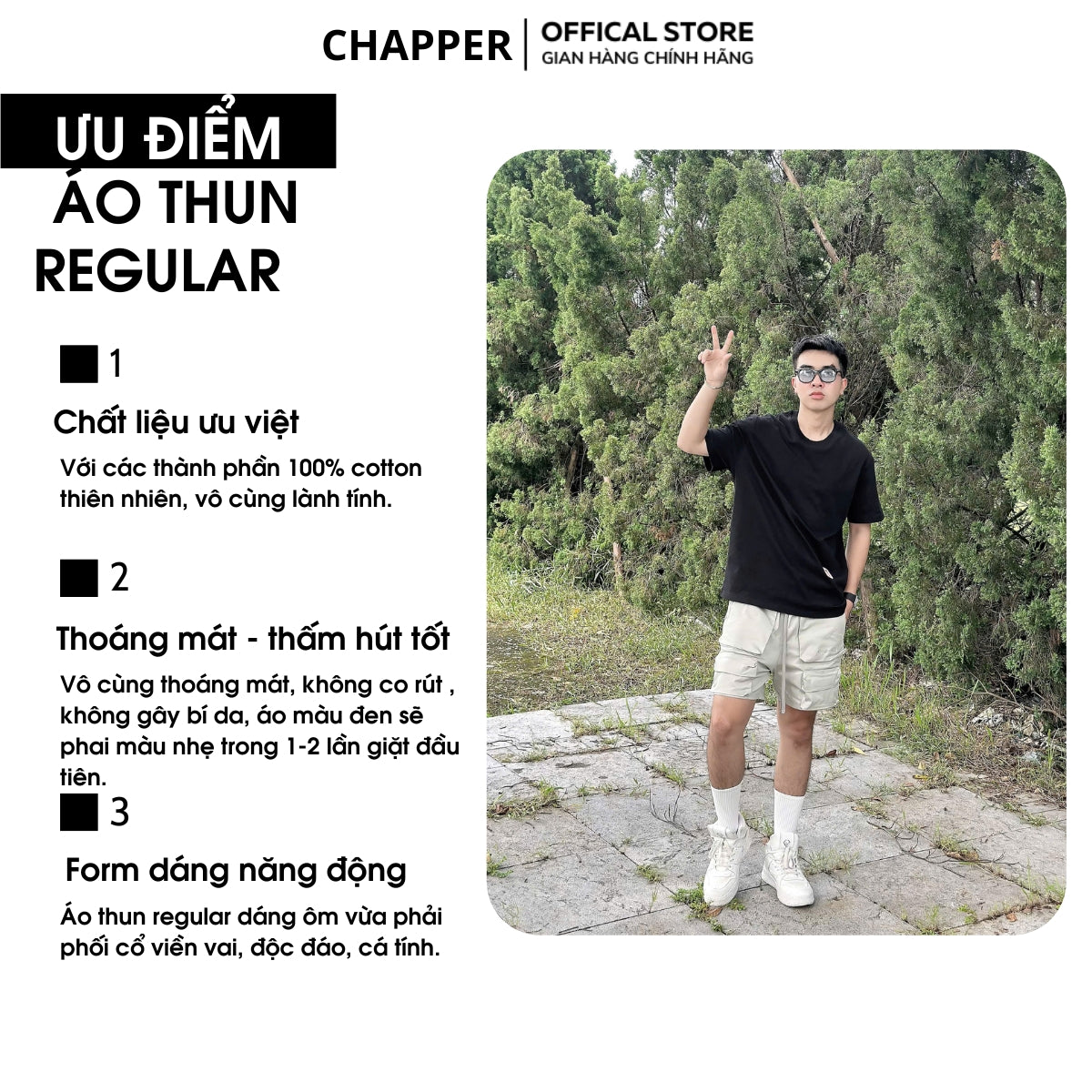 Áo thun nam nữ CHAPPER hoạ tiết thêu logo cây dừa cotton thoáng mát form Regular - APCP035