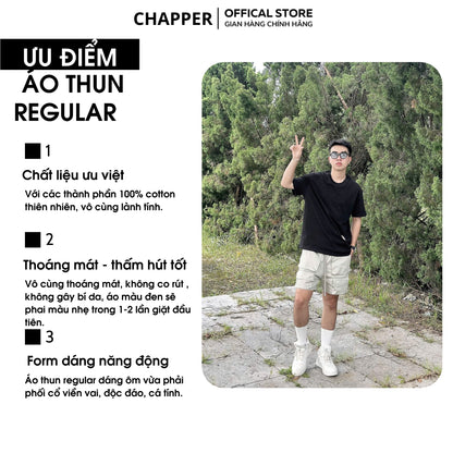 Áo thun nam nữ CHAPPER hoạ tiết thêu logo cây dừa cotton thoáng mát form Regular - APCP035