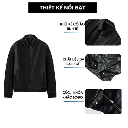 Áo khoác da PU CHAPPER cao cấp, dáng suông cổ điển | Jacket da - AKDCP002