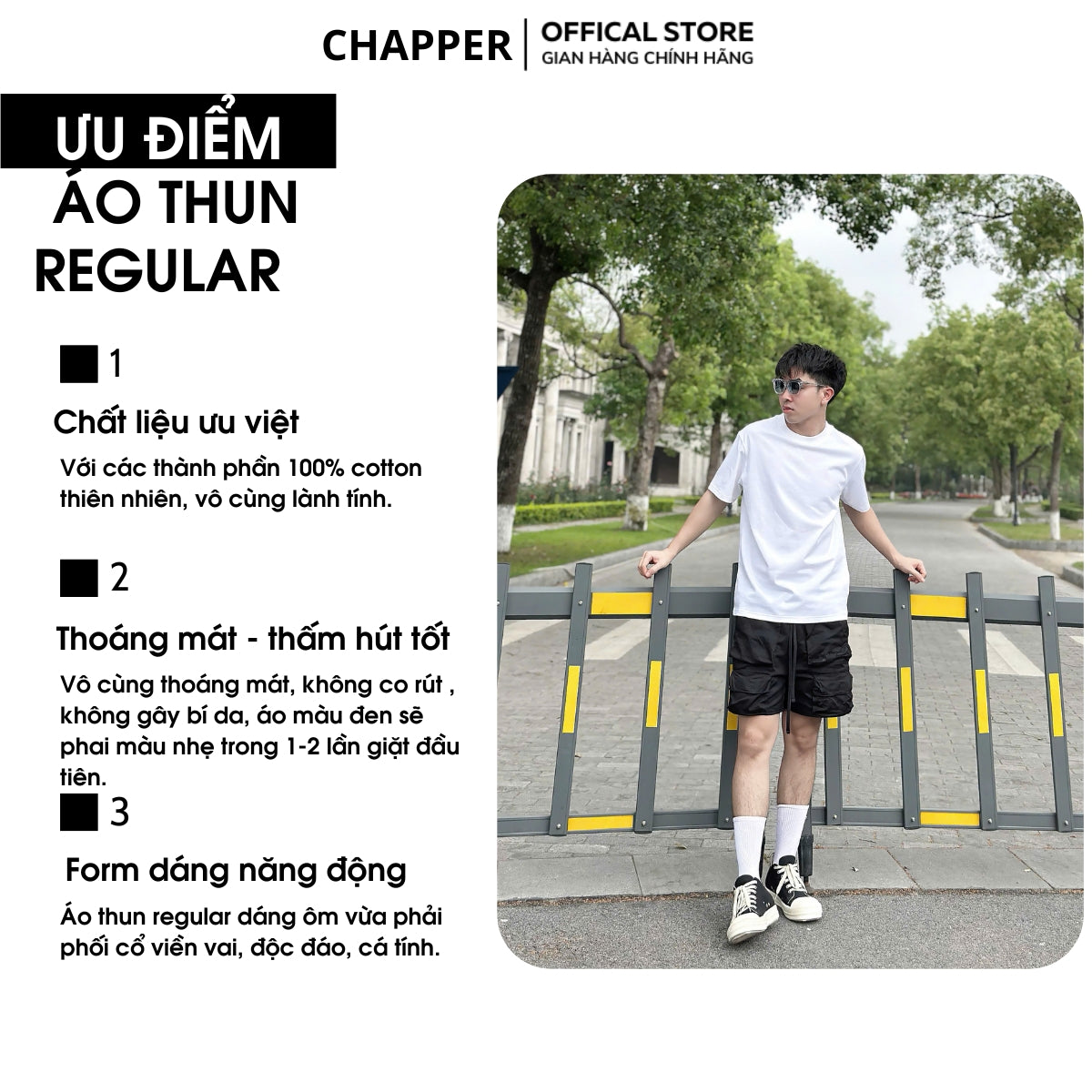 Áo thun nam nữ CHAPPER cao cấp cổ đáp V rải chỉ form Regular, vải cotton 260gsm thoáng mát - APCP028