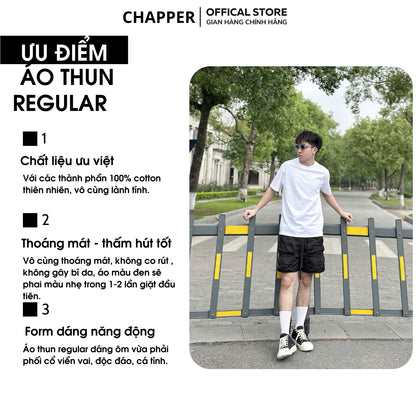 Áo thun nam nữ CHAPPER cao cấp cổ đáp V rải chỉ form Regular, vải cotton 260gsm thoáng mát - APCP028