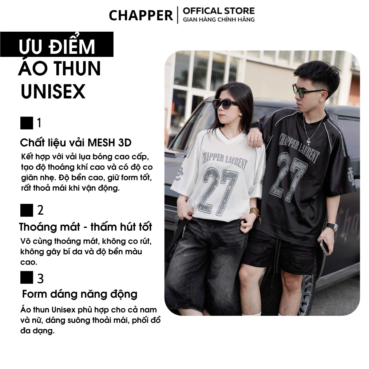 Áo Jersey thương hiệu CHAPPER chất lưới pha vải cao cấp, form unisex rộng rãi thoáng khí cho nam và nữ - APCP033