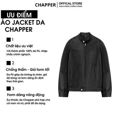 Áo khoác da cổ trụ CHAPPER, chất da PU sần cao cấp - AKDCP004