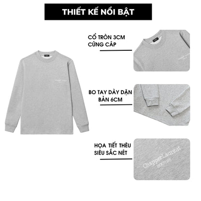 Áo dài tay nỉ CHAPPER cao cấp không bai nhão, không xù lông, hoạ tiết thêu Couture - ADCP007