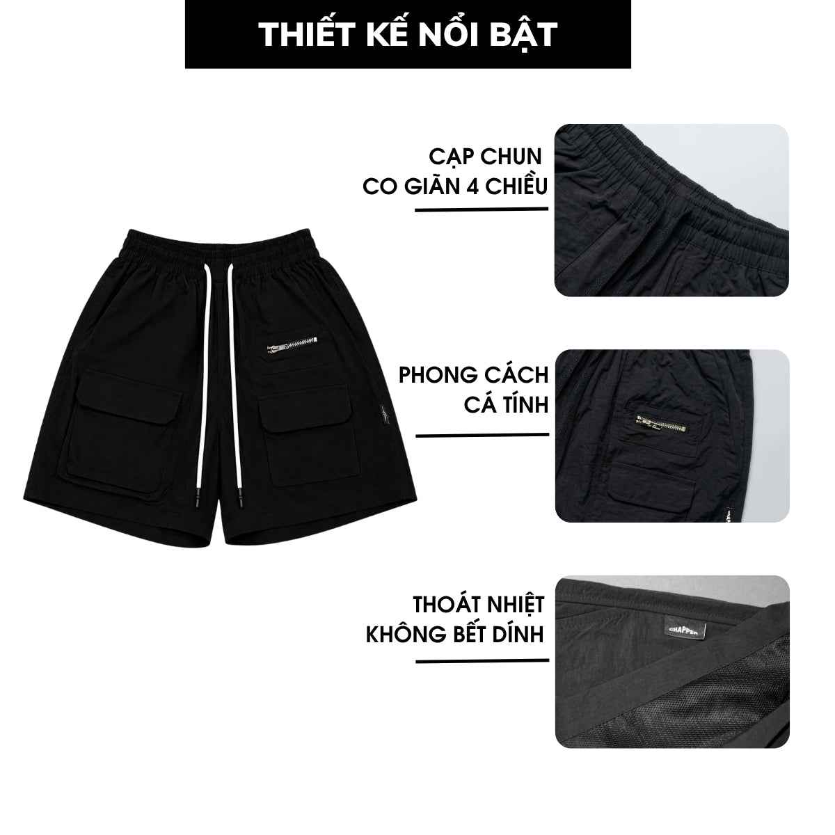 Quần short gió nhăn Chapper 2 lớp cao cấp, phiên bản classic- QSCP015