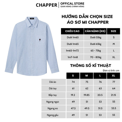Áo sơ mi nam CHAPPER kẻ xanh hoạ tiết thêu tim chất Oxford cao cấp, form Regular - SMCP005